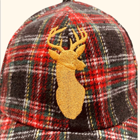 Plaid hat cap adjustable with embroidered deer/buck - Picture 7 of 10